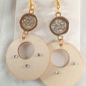 Wood & Rhinestone Earrings, Boho Wood Earrings, Wood Earrings